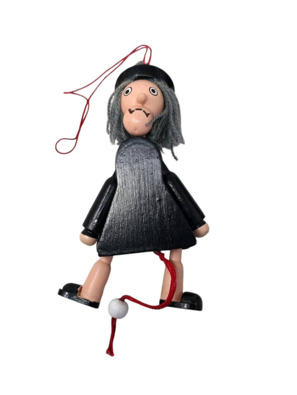 Vintage Wooden Witch Pull String Jumping Jack Toy Puppet Ornament 5.5"